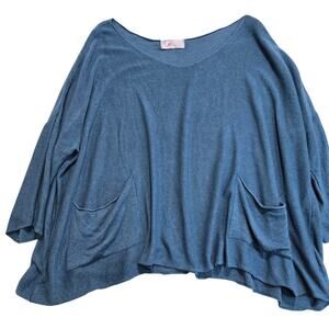 Tina Stephens Made in Italy Teal Blue Lagenlook Pullover Sweater Size L